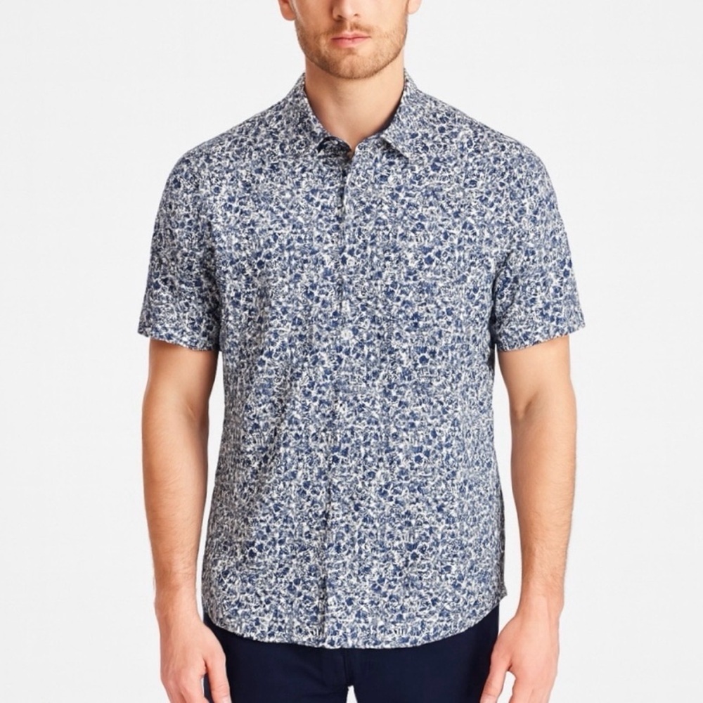 Good Man Brand Flex Pro Lite Floral Short Sleeve Shirt Small Blue Spring Resort